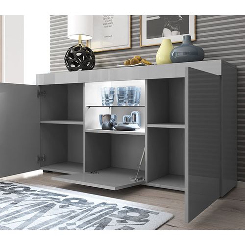 Bahut Buffet Pour Salon Salle à Manger En Gris Avec LED 135x34x72cm Sefora
