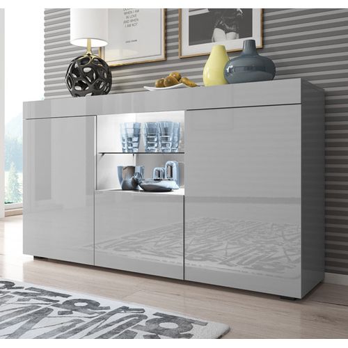 Bahut Buffet Pour Salon Salle à Manger En Gris Avec LED 135x34x72cm Sefora