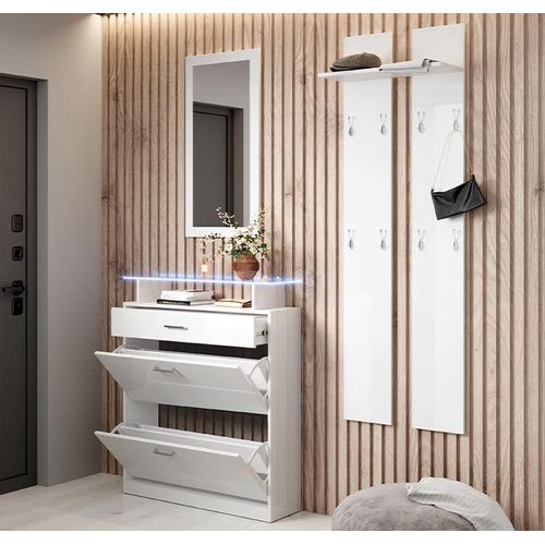 Ensemble D'entrée Pour Hall D'entrée Couloir En Blanc Avec LED 105x24x89cm Paola