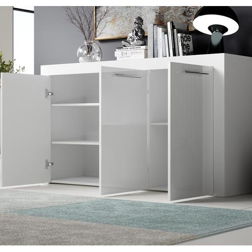 Bahut Buffet Pour Salon Salle à Manger En Blanc 144x42x80cm Nelia