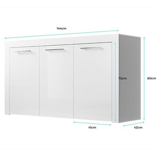 Bahut Buffet Pour Salon Salle à Manger En Blanc Et Gris 144x42x80cm Nelia