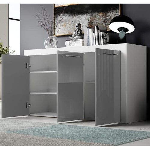 Bahut Buffet Pour Salon Salle à Manger En Blanc Et Gris 144x42x80cm Nelia