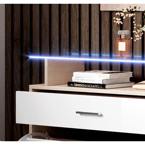 Meuble D’entrée à Chaussures En Blanc Et Sonoma Avec LED 89x24x105cm Paola
