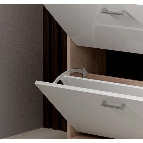 Meuble D’entrée à Chaussures En Blanc Et Sonoma Avec LED 89x24x105cm Paola