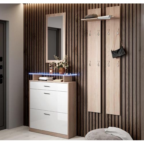 Meuble D’entrée à Chaussures En Blanc Et Sonoma Avec LED 89x24x105cm Paola