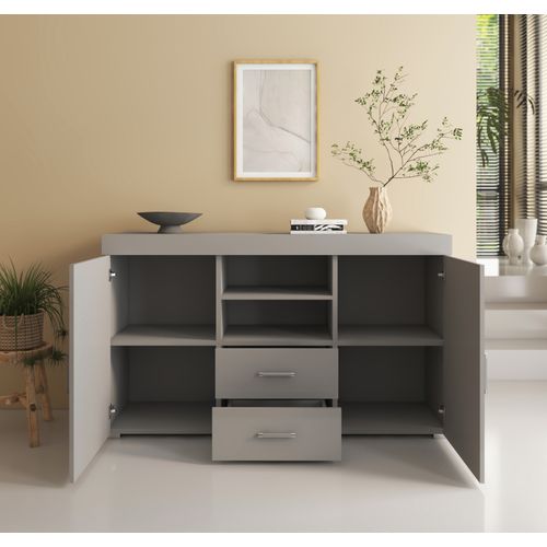 Bahut Buffet Pour Salon Salle à Manger En Gris 140x40x80cm Roque