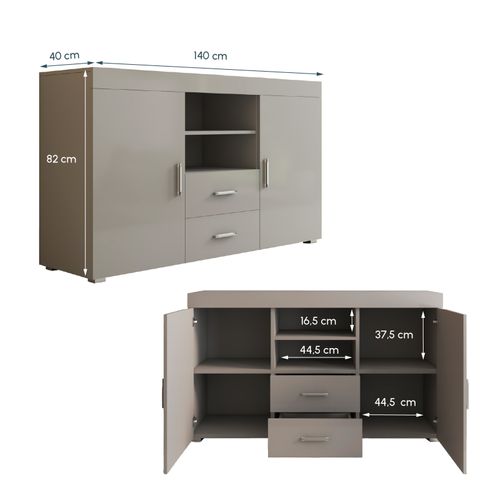 Bahut Buffet Pour Salon Salle à Manger En Gris 140x40x80cm Roque