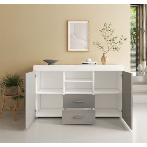 Bahut Buffet Pour Salon Salle à Manger En Blanc Et Gris 140x40x80cm Roque