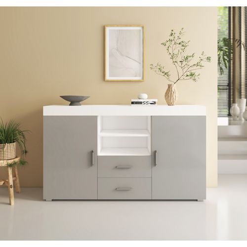 Bahut Buffet Pour Salon Salle à Manger En Blanc Et Gris 140x40x80cm Roque