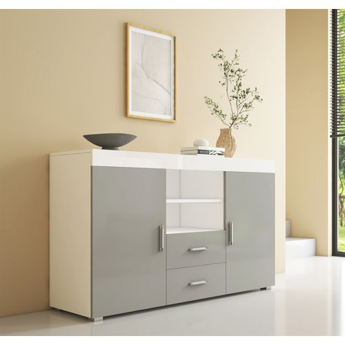 Bahut Buffet Pour Salon Salle à Manger En Blanc Et Gris 140x40x80cm Roque