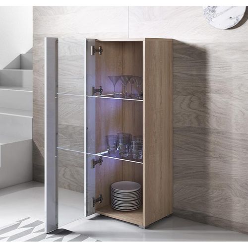 Vitrine Pour Salon Salle à Manger En Sonoma Et Blanc Avec LED 40x29x128cm Luke V2