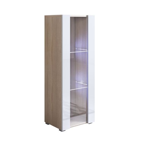 Vitrine Pour Salon Salle à Manger En Sonoma Et Blanc Avec LED 40x29x128cm Luke V2
