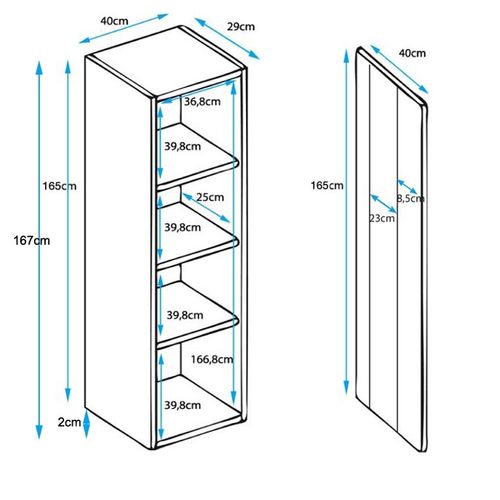Vitrine Pour Salon Salle à Manger En Sonoma Et Blanc Avec LED 40x29x167cm Luke V5