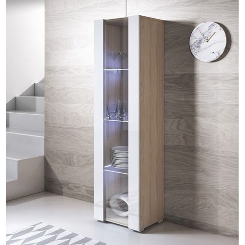 Vitrine Pour Salon Salle à Manger En Sonoma Et Blanc Avec LED 40x29x167cm Luke V5