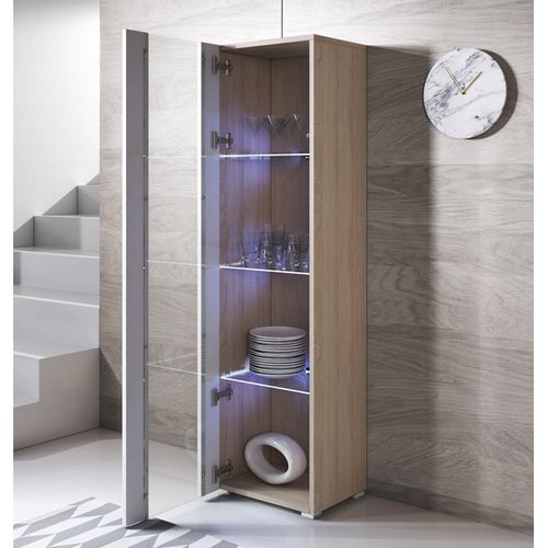 Vitrine Pour Salon Salle à Manger En Sonoma Et Blanc Avec LED 40x29x167cm Luke V5