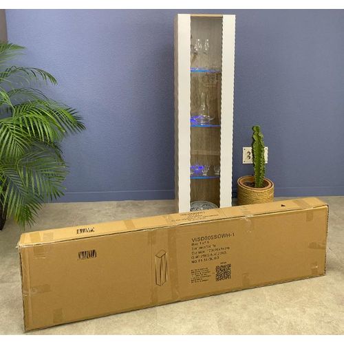 Vitrine Pour Salon Salle à Manger En Sonoma Et Blanc Avec LED 40x29x167cm Luke V5