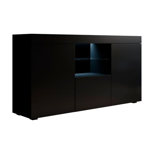 Bahut Buffet Pour Salon Salle à Manger En Noir Avec LED 150x40x80cm Natolia