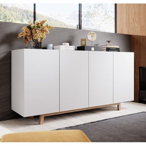 Bahut Buffet Pour Salon Salle à Manger En Blanc Avec LED 160x40x79cm Siena