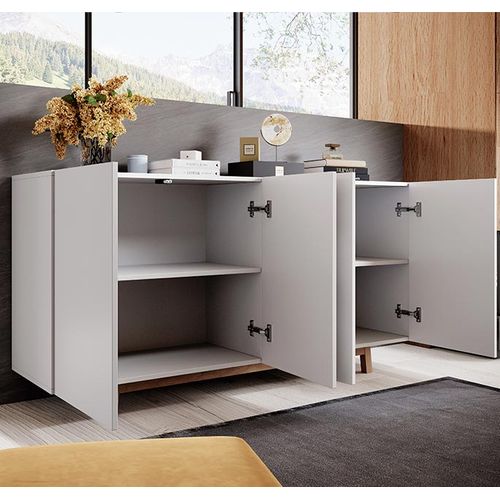 Bahut Buffet Pour Salon Salle à Manger En Blanc Avec LED 160x40x79cm Siena