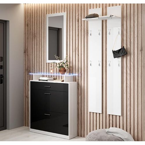 Ensemble D'entrée Pour Hall D'entrée Couloir En Blanc Et Noir Avec LED 105x24x89cm Paola