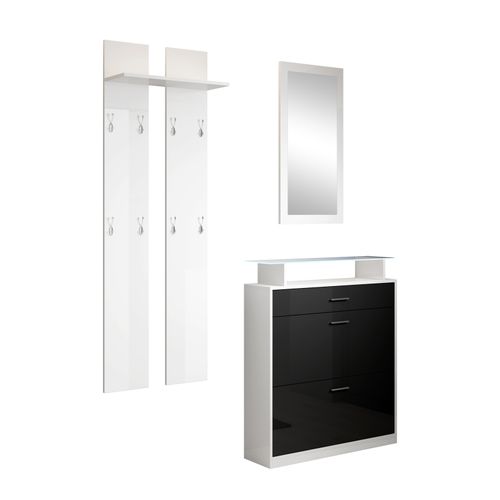 Ensemble D'entrée Pour Hall D'entrée Couloir En Blanc Et Noir Avec LED 105x24x89cm Paola