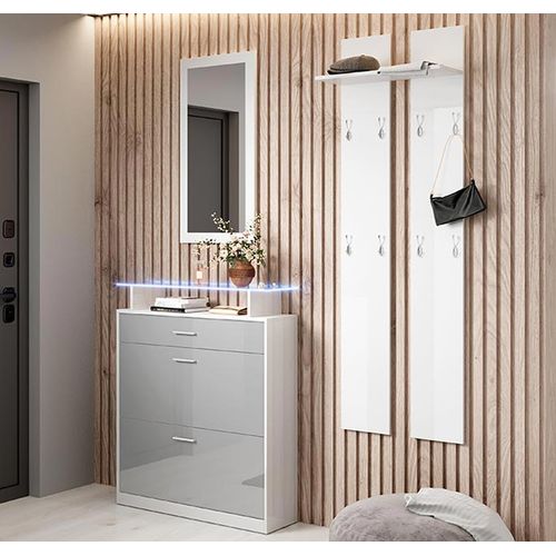 Ensemble D'entrée Pour Hall D'entrée Couloir En Blanc Et Gris Avec LED 105x24x89cm Paola