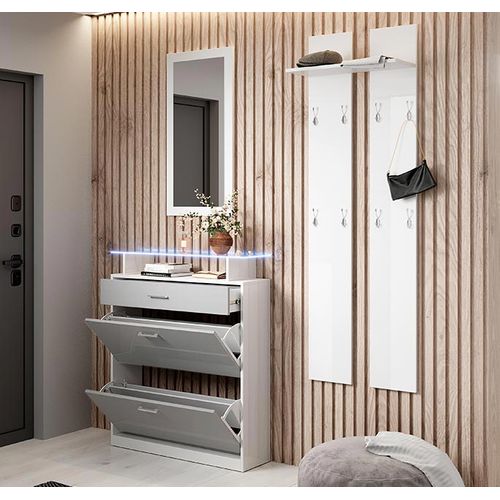 Ensemble D'entrée Pour Hall D'entrée Couloir En Blanc Et Gris Avec LED 105x24x89cm Paola
