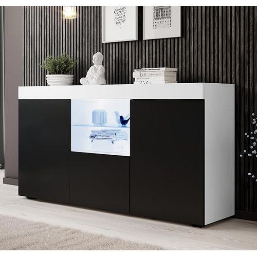 Bahut Buffet Pour Salon Salle à Manger En Blanc Et Noir Avec LED 150x40x80cm Natolia