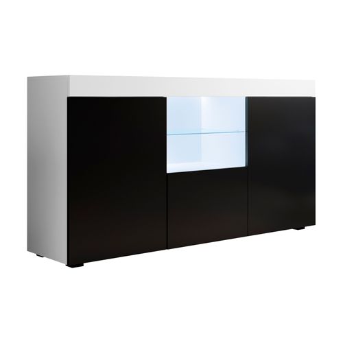 Bahut Buffet Pour Salon Salle à Manger En Blanc Et Noir Avec LED 150x40x80cm Natolia