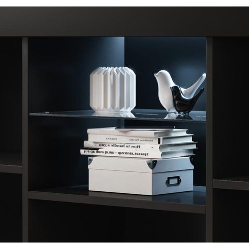 Bahut Buffet Pour Salon Salle à Manger En Blanc Et Noir Avec LED 150x40x80cm Natolia