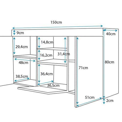 Bahut Buffet Pour Salon Salle à Manger En Blanc Et Sonoma Avec LED 150x40x80cm Natolia
