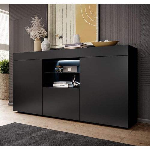 Bahut Buffet Pour Salon Salle à Manger En Noir Avec LED 135x34x73cm Sefora