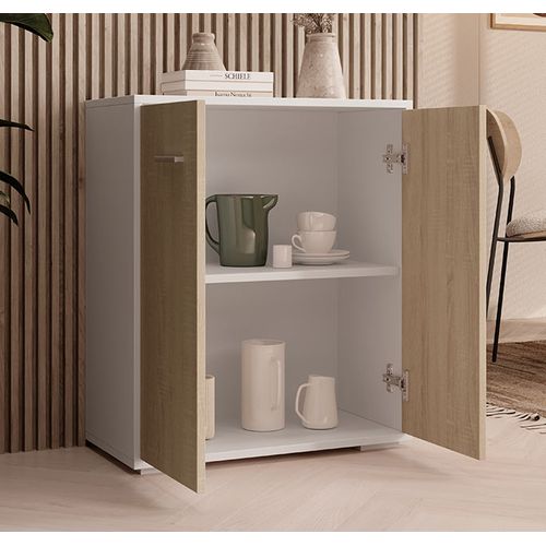 Bahut Buffet Bas Pour Salon Salle à Manger En Blanc Et Sonoma 60x30x71cm Lander L2