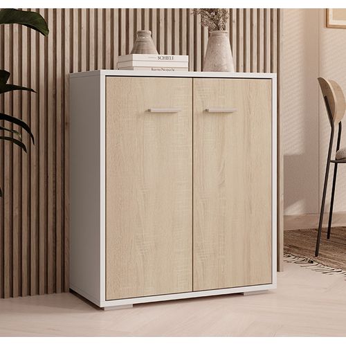 Bahut Buffet Bas Pour Salon Salle à Manger En Blanc Et Sonoma 60x30x71cm Lander L2