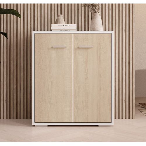 Bahut Buffet Bas Pour Salon Salle à Manger En Blanc Et Sonoma 60x30x71cm Lander L2