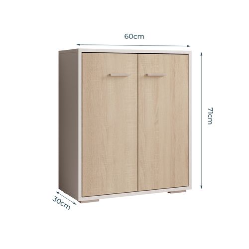 Bahut Buffet Bas Pour Salon Salle à Manger En Blanc Et Sonoma 60x30x71cm Lander L2