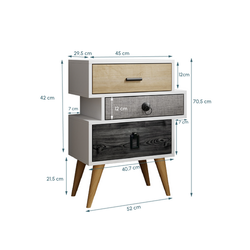 Table De Chevet Pour Chambre à Coucher En Multicolore 52x29,5x68cm Leticia
