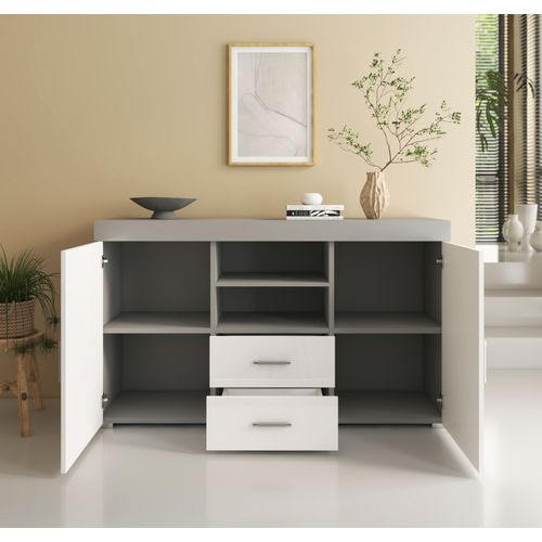 Bahut Buffet Pour Salon Salle à Manger En Gris Et Blanc 140x40x80cm Roque
