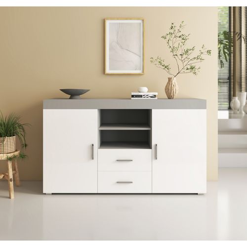 Bahut Buffet Pour Salon Salle à Manger En Gris Et Blanc 140x40x80cm Roque