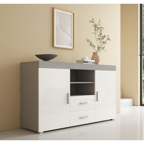 Bahut Buffet Pour Salon Salle à Manger En Gris Et Blanc 140x40x80cm Roque