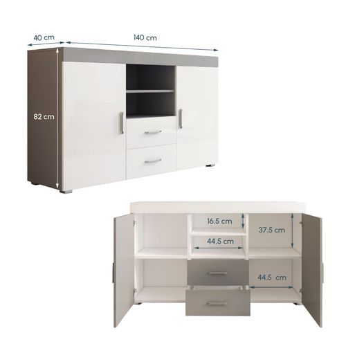 Bahut Buffet Pour Salon Salle à Manger En Gris Et Blanc 140x40x80cm Roque