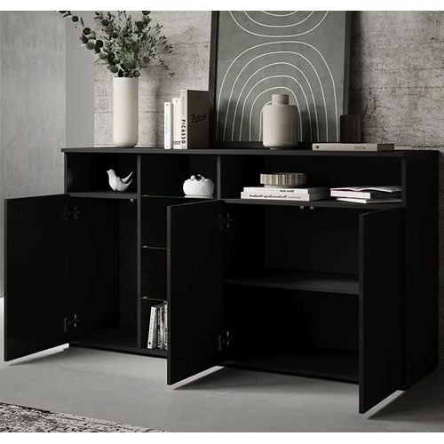 Bahut Buffet Pour Salon Salle à Manger En Noir Avec LED 150x40x82cm Clark L
