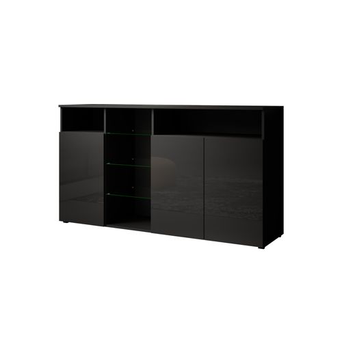 Bahut Buffet Pour Salon Salle à Manger En Noir Avec LED 150x40x82cm Clark L