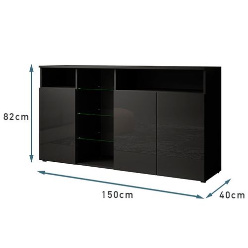 Bahut Buffet Pour Salon Salle à Manger En Noir Avec LED 150x40x82cm Clark L