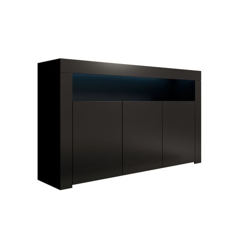 Bahut Buffet Pour Salon Salle à Manger En Noir Avec LED 155x37x91,5cm Aker