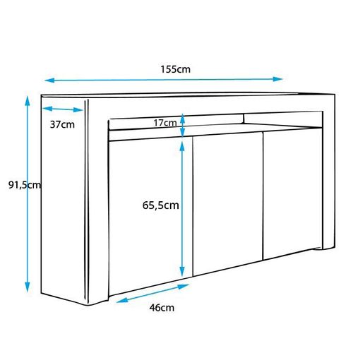 Bahut Buffet Pour Salon Salle à Manger En Noir Et Blanc Avec LED 155x37x91,5cm Aker