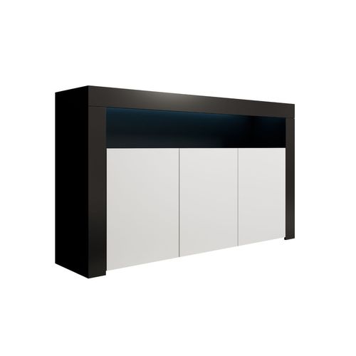 Bahut Buffet Pour Salon Salle à Manger En Noir Et Blanc Avec LED 155x37x91,5cm Aker