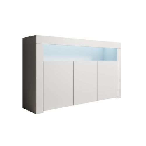 Bahut Buffet Pour Salon Salle à Manger En Blanc Avec LED 155x37x91,5cm Aker