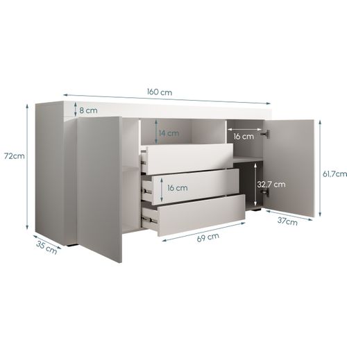 Bahut Buffet Pour Salon Salle à Manger En Blanc 160x35x72cm Yanis