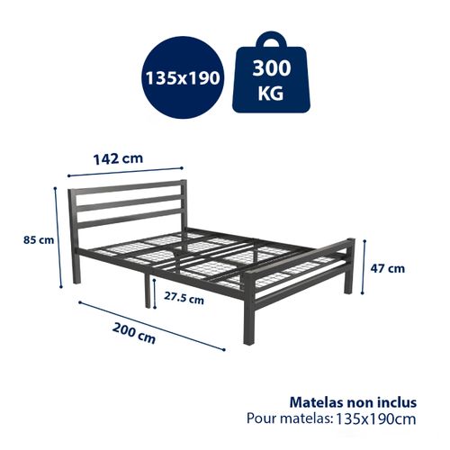 Lit Double 135x190cm En Noir Niki